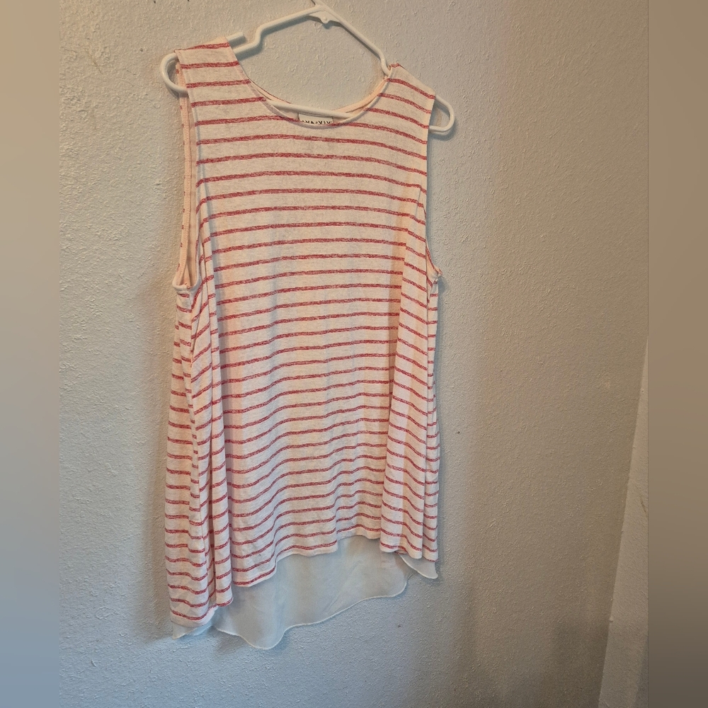 Ava & Viv Red and Cream Asymmetrical Tank Top